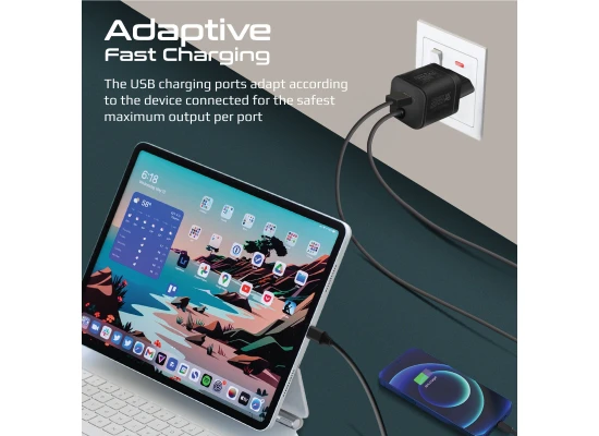 Promate PowerPort-PDQC3/33W Super Speed Wall Charger with Quick Charge 3.0 & USB-C Power Delivery 